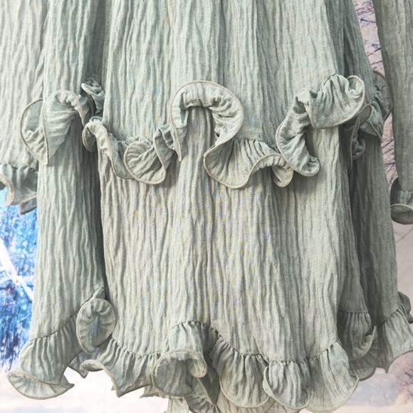 SAINTS + SECRETS   boho crepe style frill long sleeve mini dress - Picture 4 of 9
